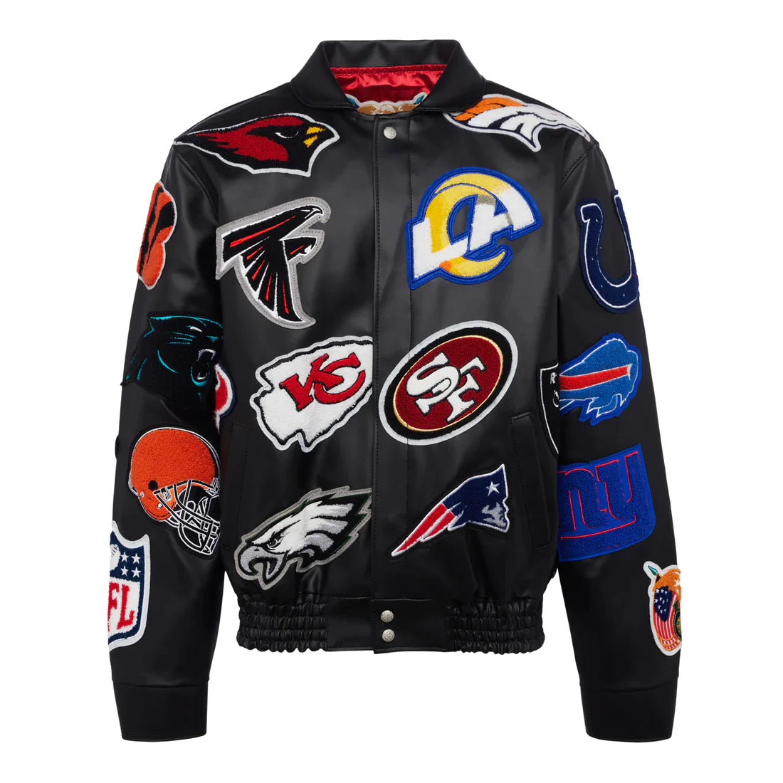 NFL COLLAGE VEGAN LEATHER JACKET Black