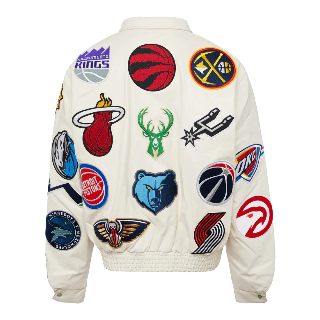 NBA COLLAGE VEGAN LEATHER JACKET White