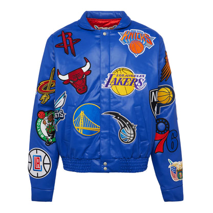 NBA COLLAGE VEGAN LEATHER JACKET Royal Blue