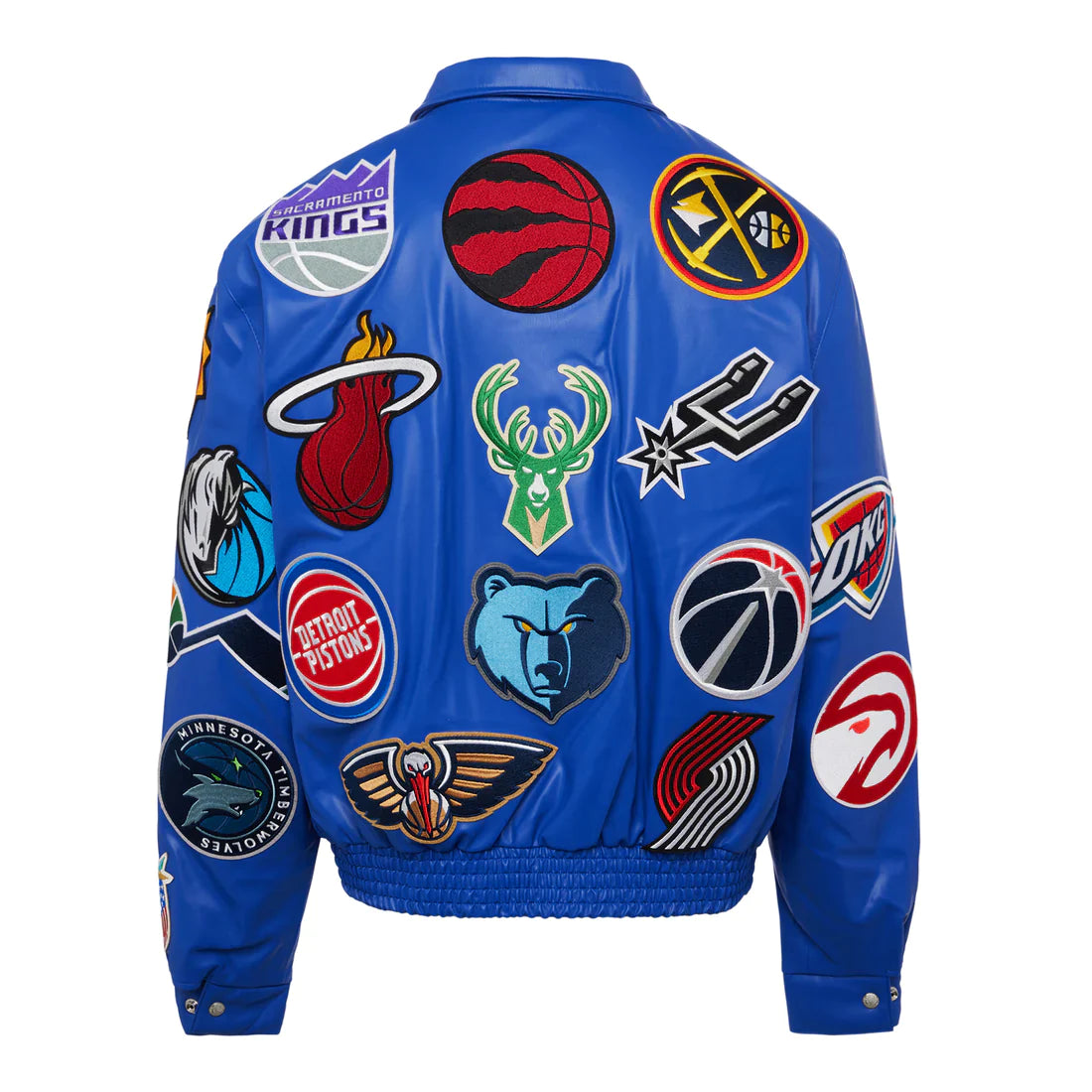 NBA COLLAGE VEGAN LEATHER JACKET Royal Blue