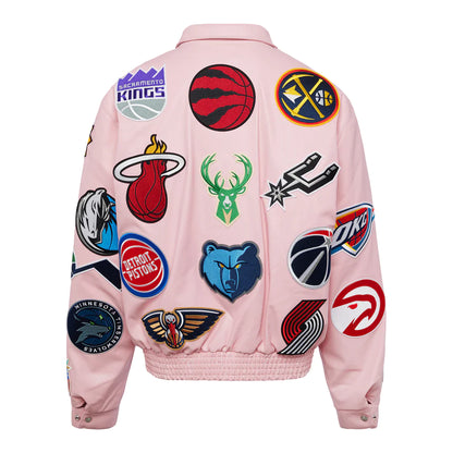 NBA COLLAGE VEGAN LEATHER JACKET Pink