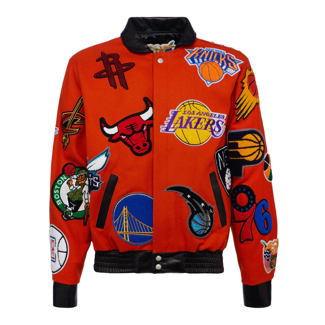 NBA COLLAGE WOOL & LEATHER JACKET Orange