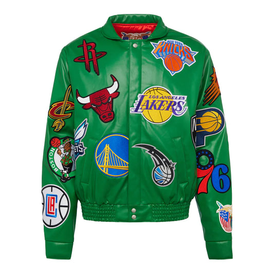 NBA COLLAGE VEGAN LEATHER JACKET Kelly Green