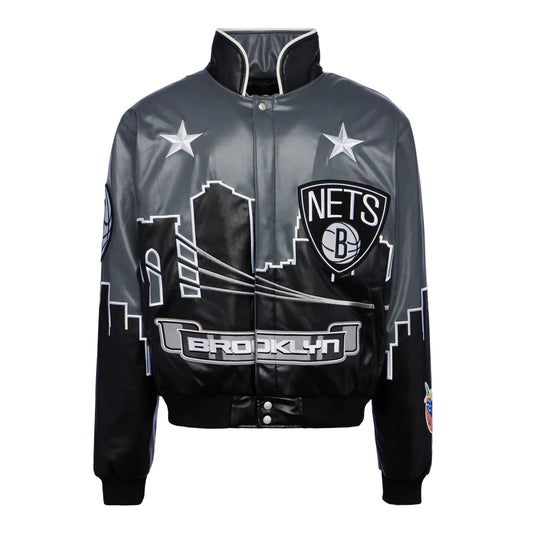 BROOKLYN NETS SKYLINE VEGAN LEATHER JACKET