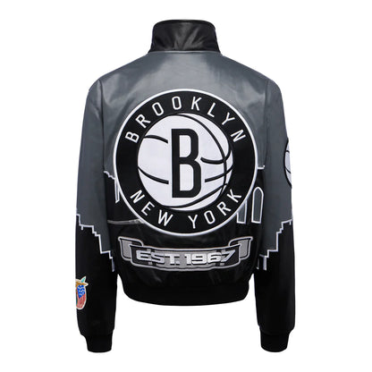 BROOKLYN NETS SKYLINE VEGAN LEATHER JACKET