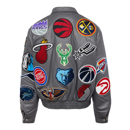 NBA COLLAGE VEGAN LEATHER JACKET Grey