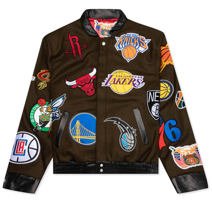 NBA COLLAGE WOOL & LEATHER JACKET Olive