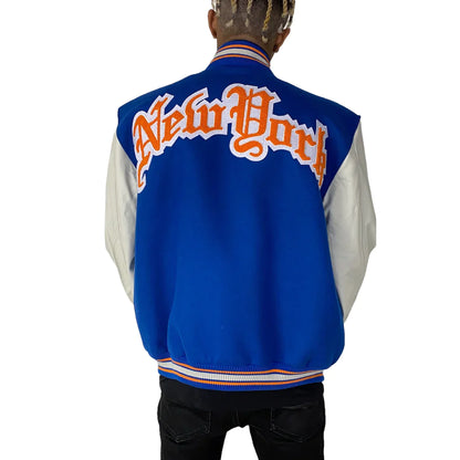 NEW YORK KNICKS WOOL & LEATHER VARSITY JACKET