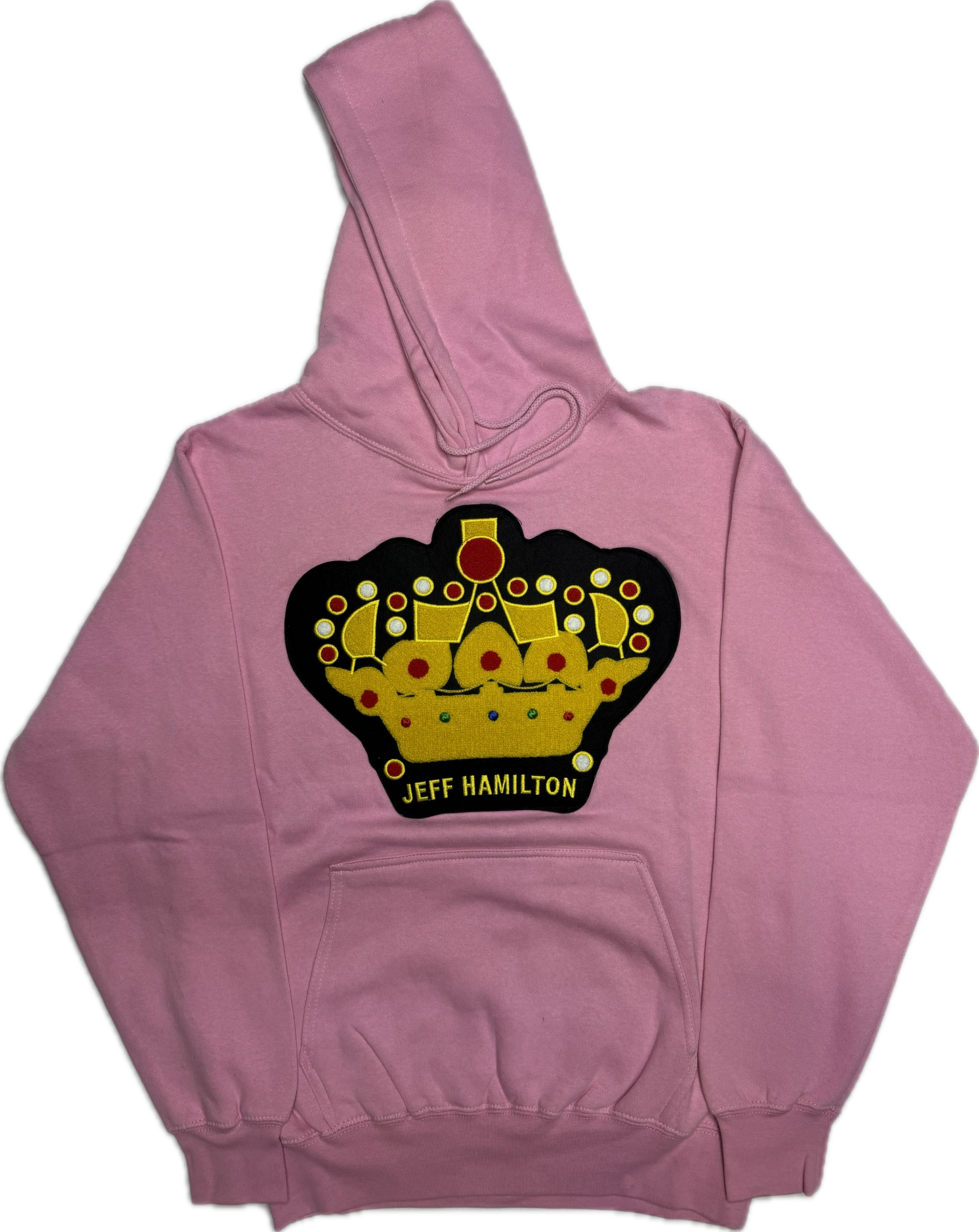 JEFF HAMITLON BLACK AND YELLOW CROWN PATCH PINK HOODIE