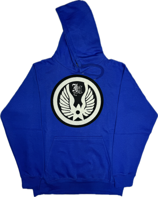 JEFF HAMITLON BLACK AND WHITE JH PATCH BLUE HOODIE