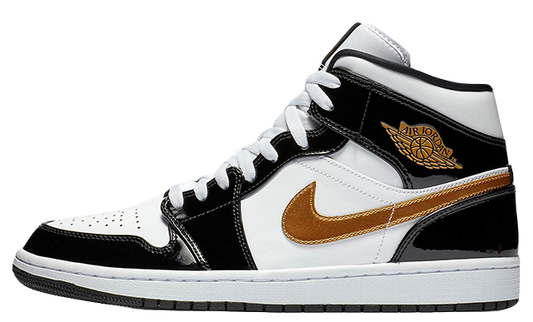 Air Jordan 1 Mid Patent Black White Gold (GS)