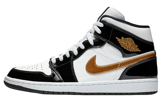 Air Jordan 1 Mid Patent Black White Gold