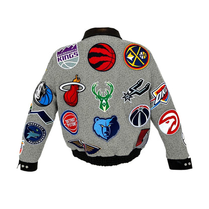 NBA Collage Wool & Leather Jacket Grey