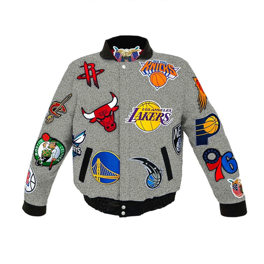 NBA Collage Wool & Leather Jacket Grey